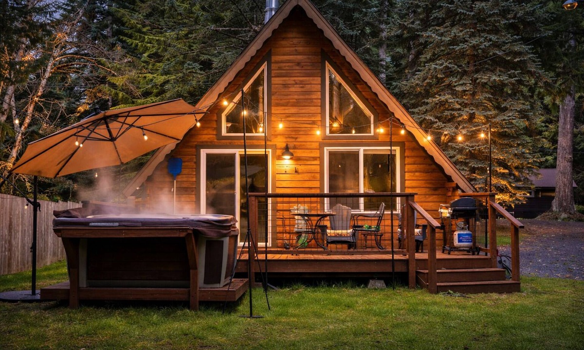 Paradise Estates Cabin | Perch - Waterfront A-Frame 2BR Cabin w/Stylish Design and Hot tub!